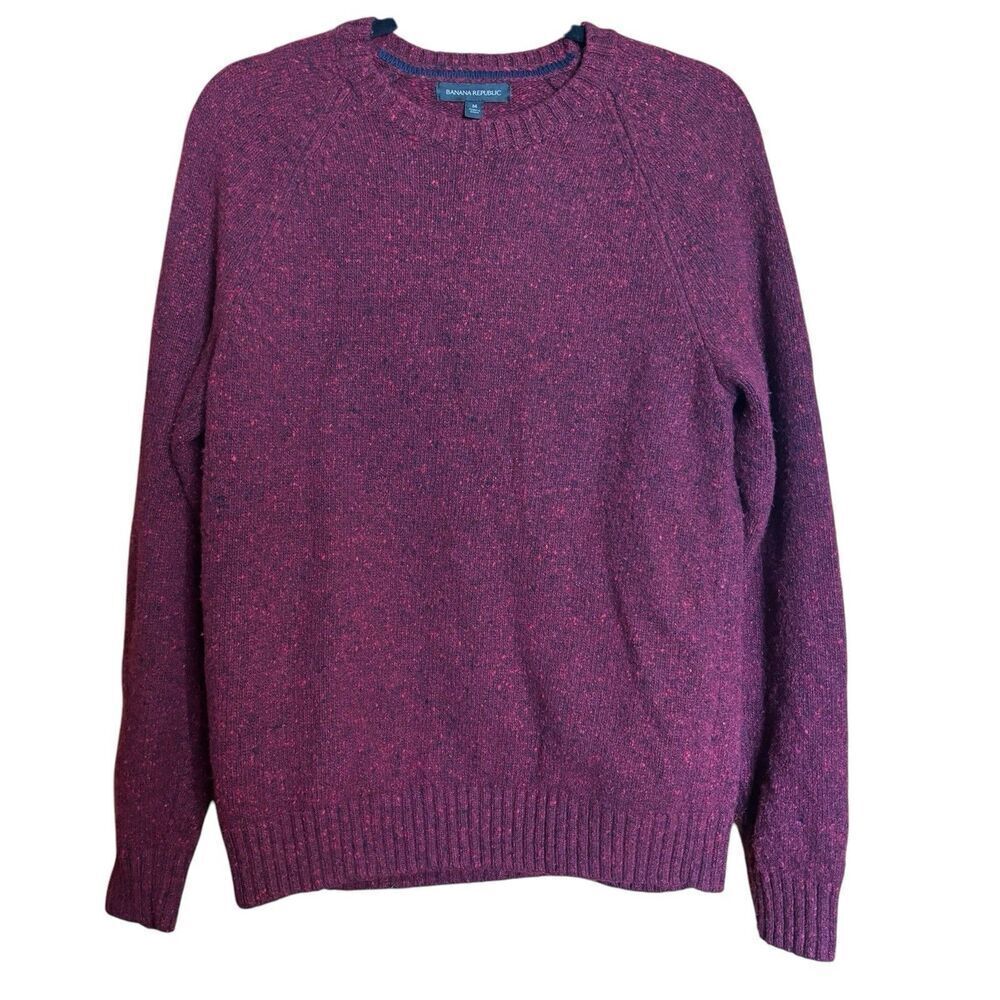 Banana Republic Sweater Mens Medium Burhundy Cashmere Wool Blend Pullover